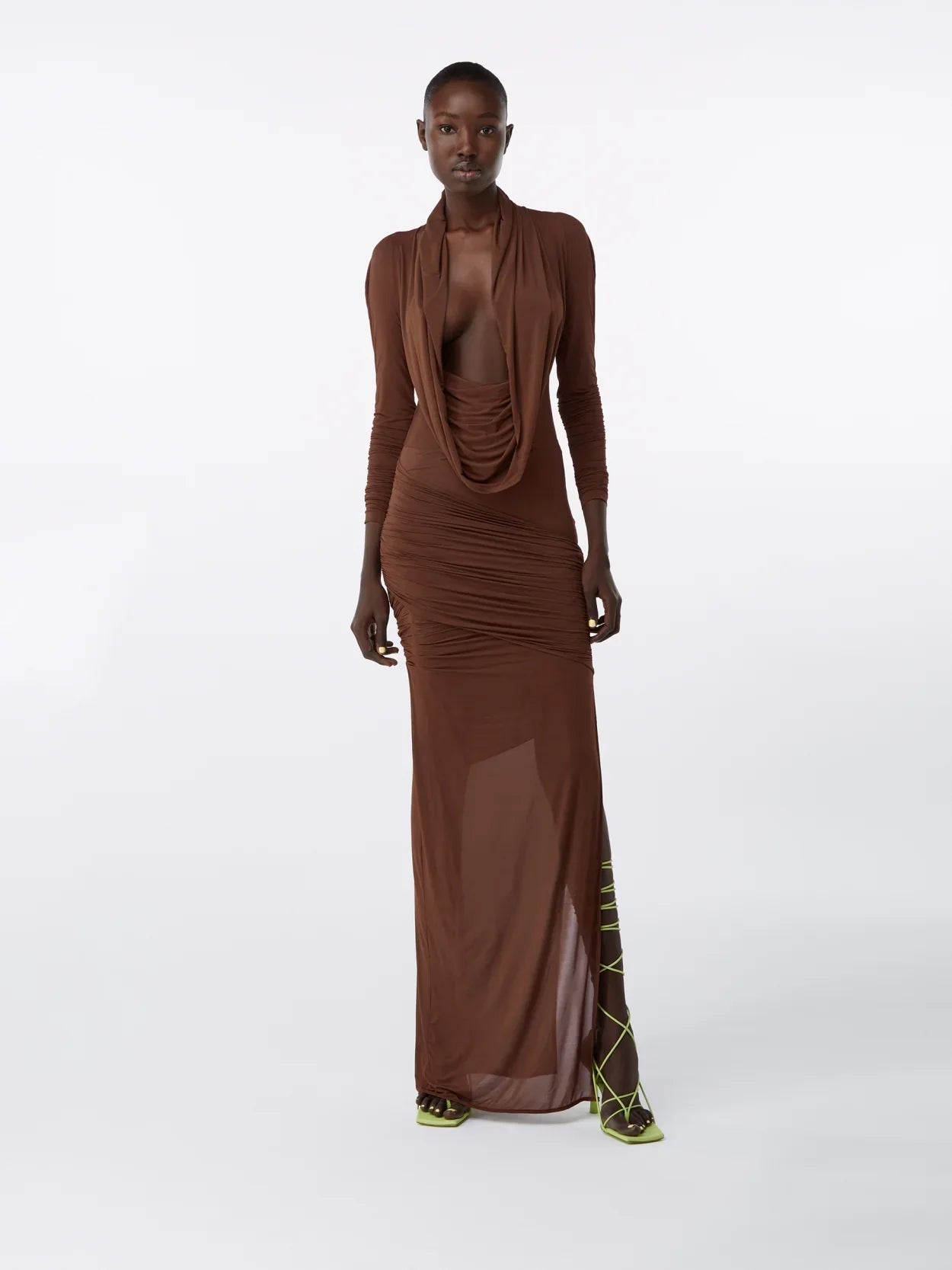 Elos Chocolate Brown – Hooded Viscose Maxi Dress