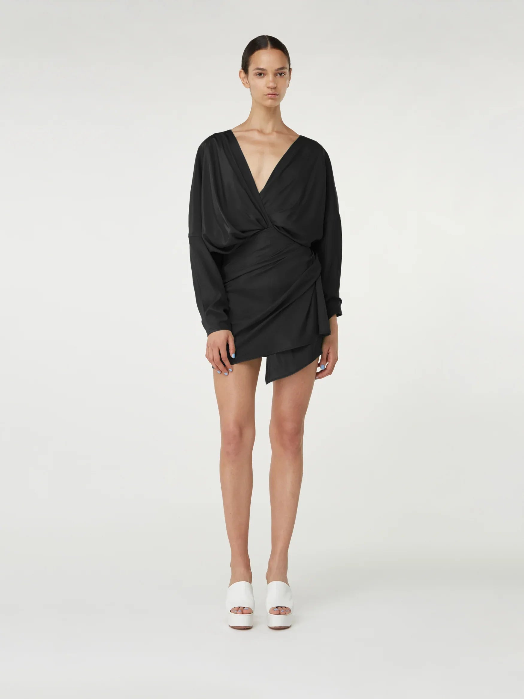 Asuka Black Draped Silk Mini Dress | GAUGE81 GAUGE81 Asuka Black Draped Silk Mini Dress | GAUGE81 GAUGE81
