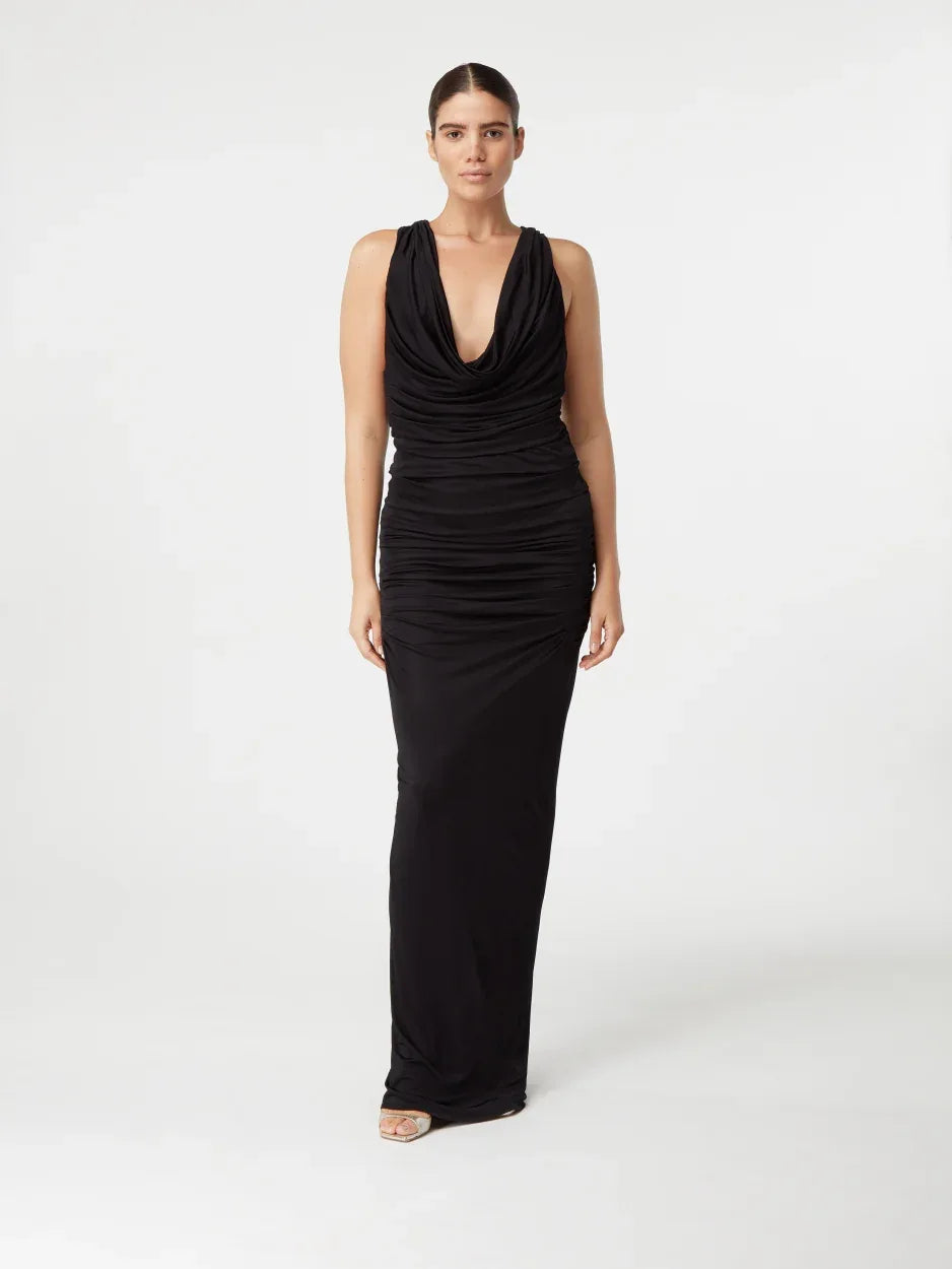 Ina Long Black Draped Jersey Maxi Dress | GAUGE81 Ina Long Black Draped Jersey Maxi Dress | GAUGE81
