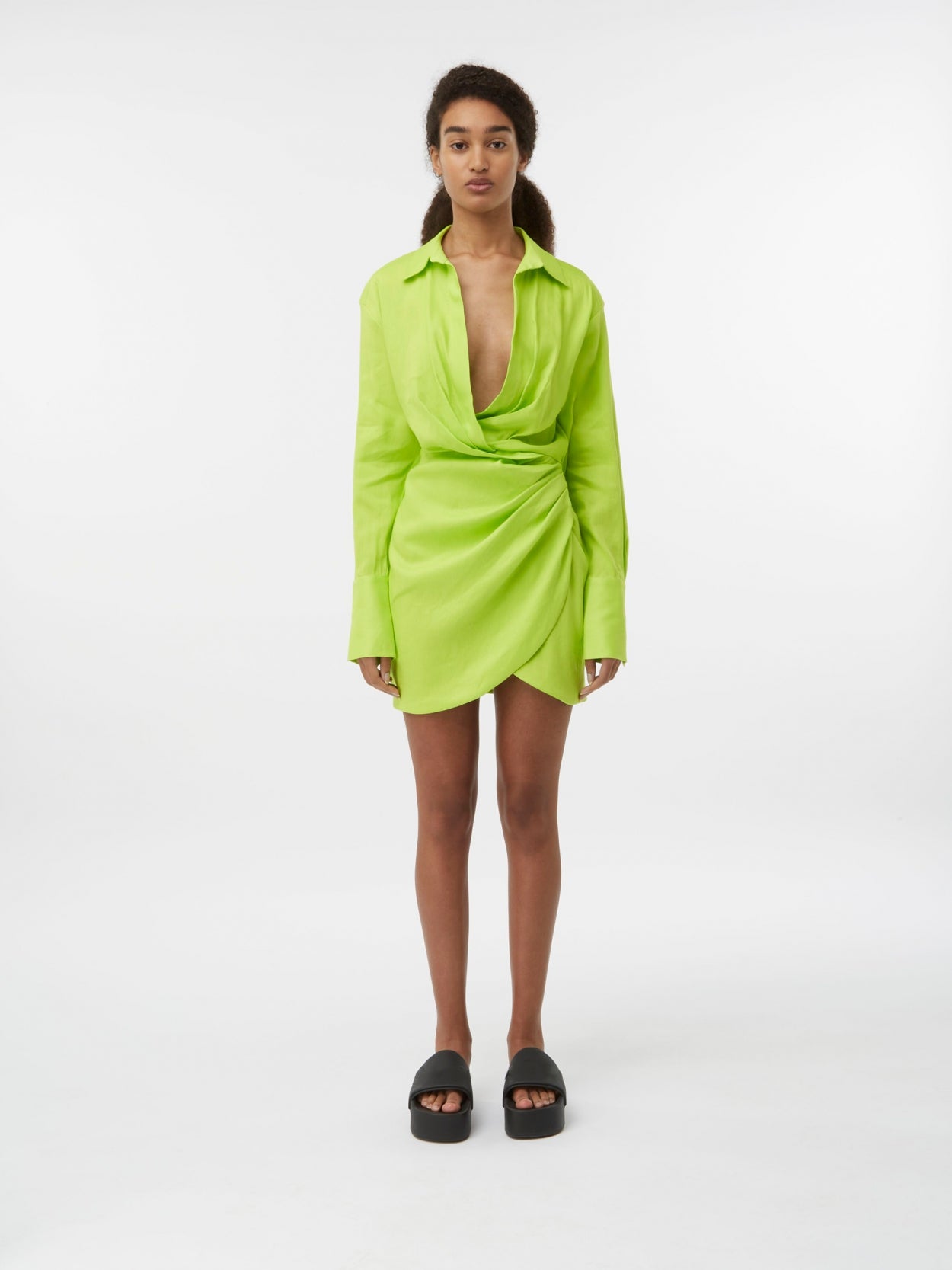 Draped Shirt Dress - Lime green - Ladies