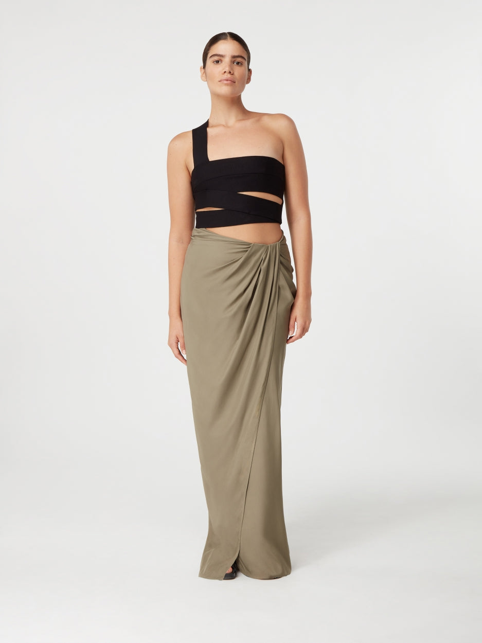 khaki green long maxi skirt