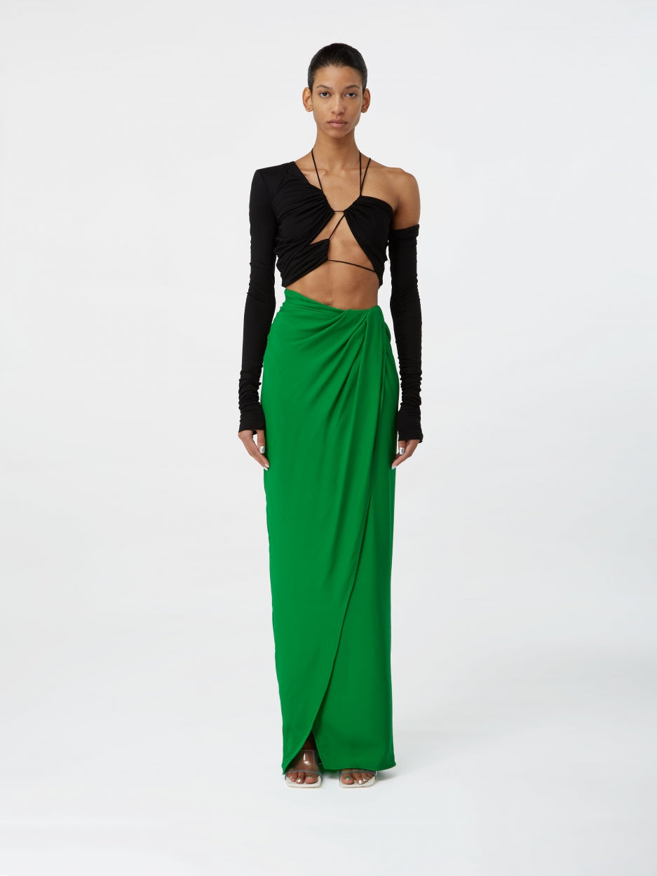 green long maxi silk skirt