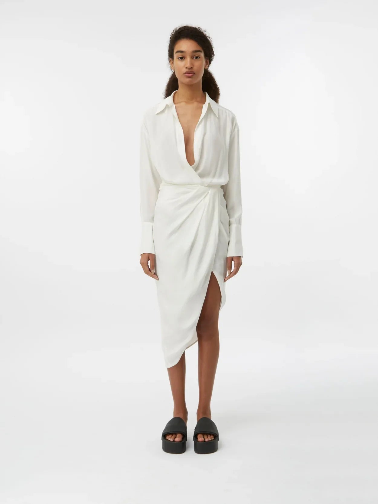 ivory shirt dresses Puno Ivory – Long-Sleeve Silk Midi Shirt Dress