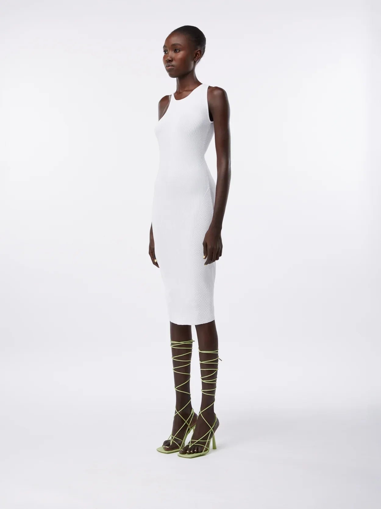 knit midi dress white Sweepstakes Ribbed Knit Side Split Midi Dress White