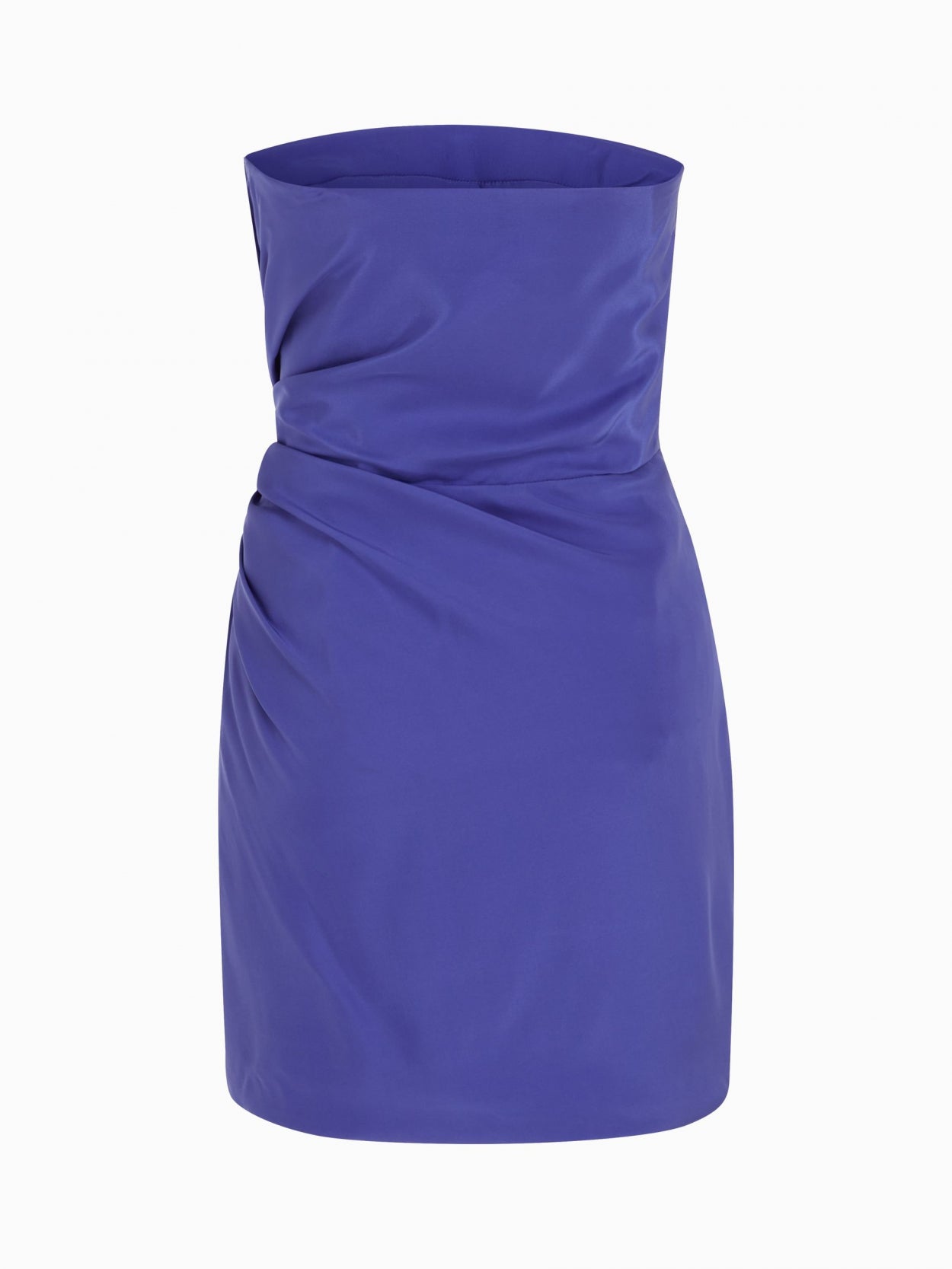 back packshot of a purple mini silk dress with knot detail