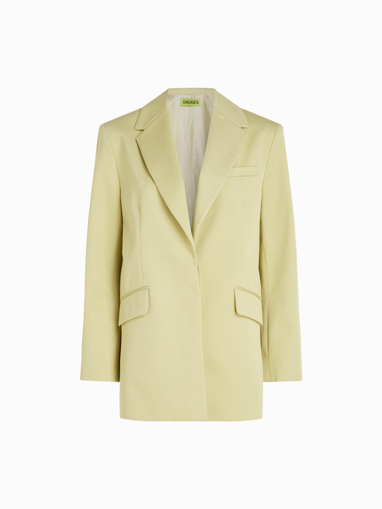 front packshot of a pale olive square blazer