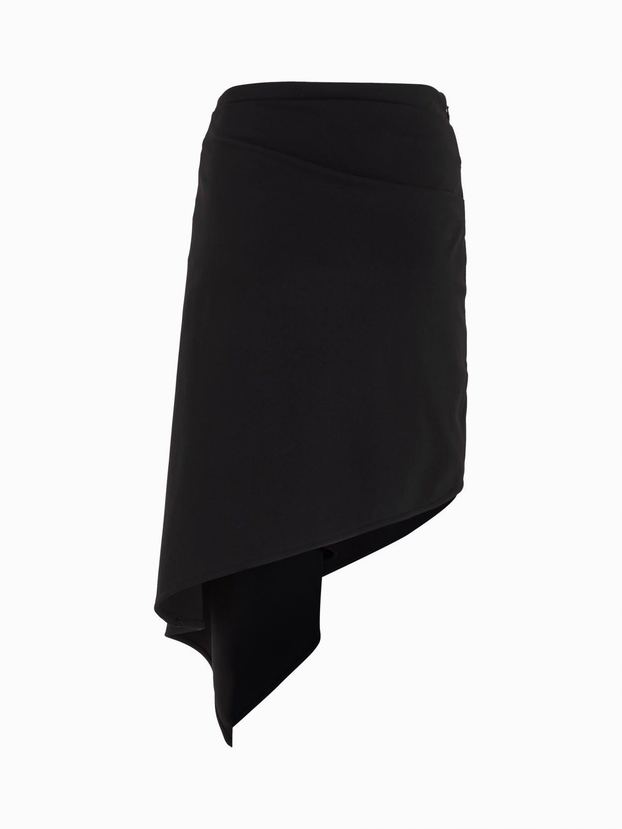 back packshot of a black draped skirt