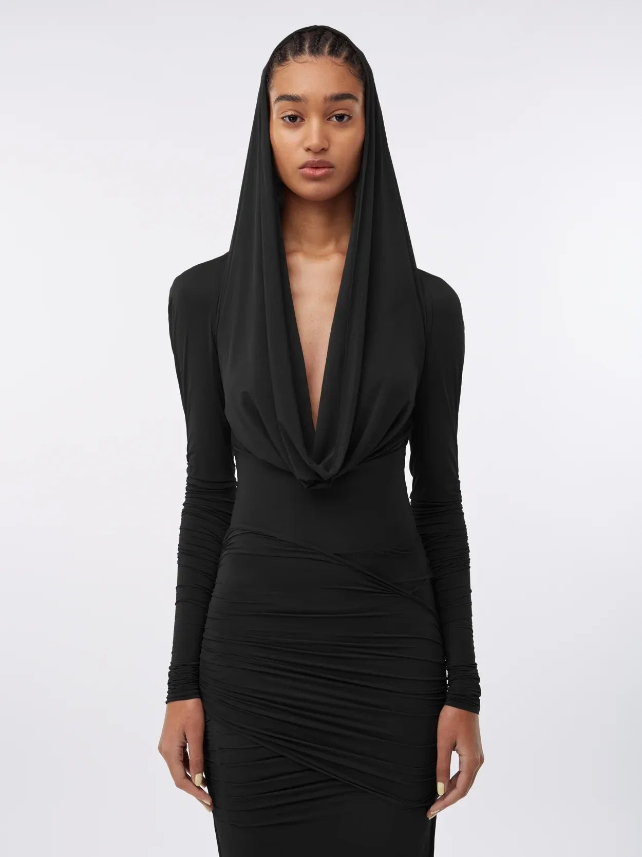 Elos Black – Viscose Blend Hooded Maxi Dress