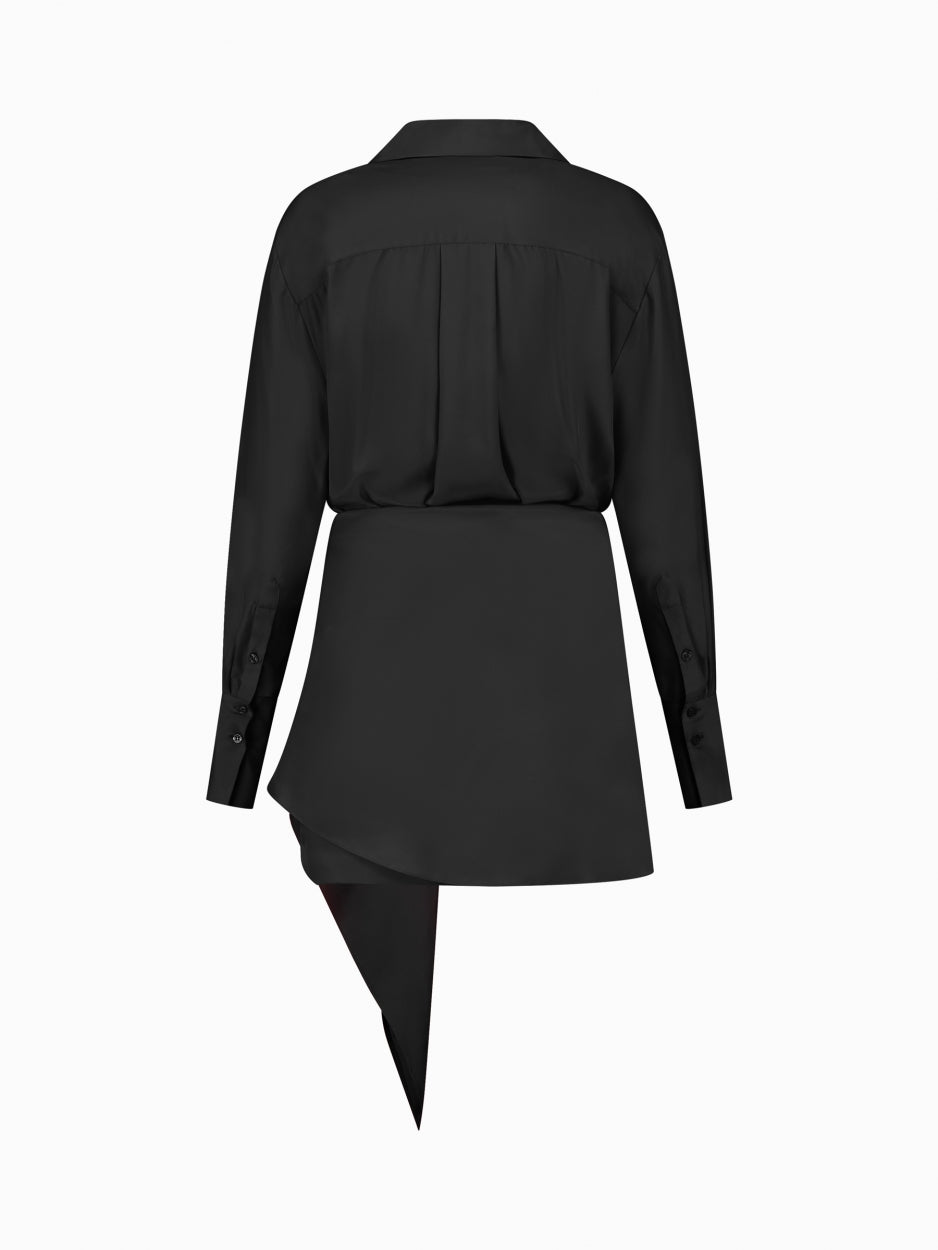 black silk mini dress v cut