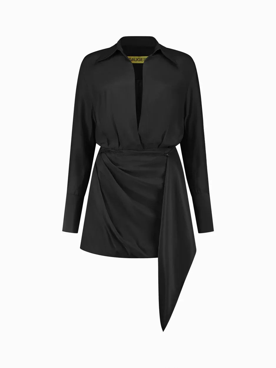 Gravia Black Deep V Silk Mini Dress | GAUGE81 Black / 42 Gravia Black Deep V Silk Mini Dress | GAUGE81 Black / 42
