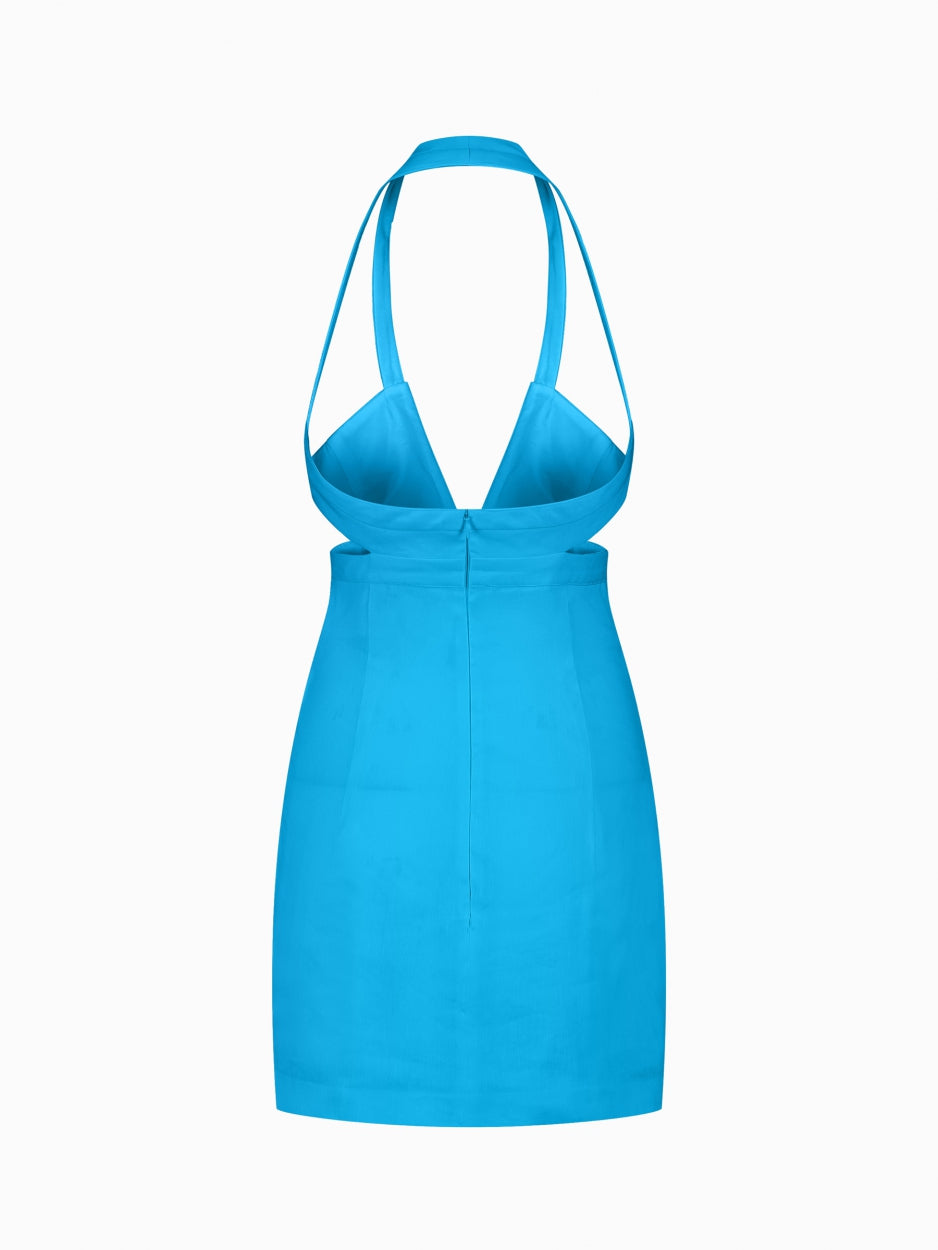 blue mini dress linen