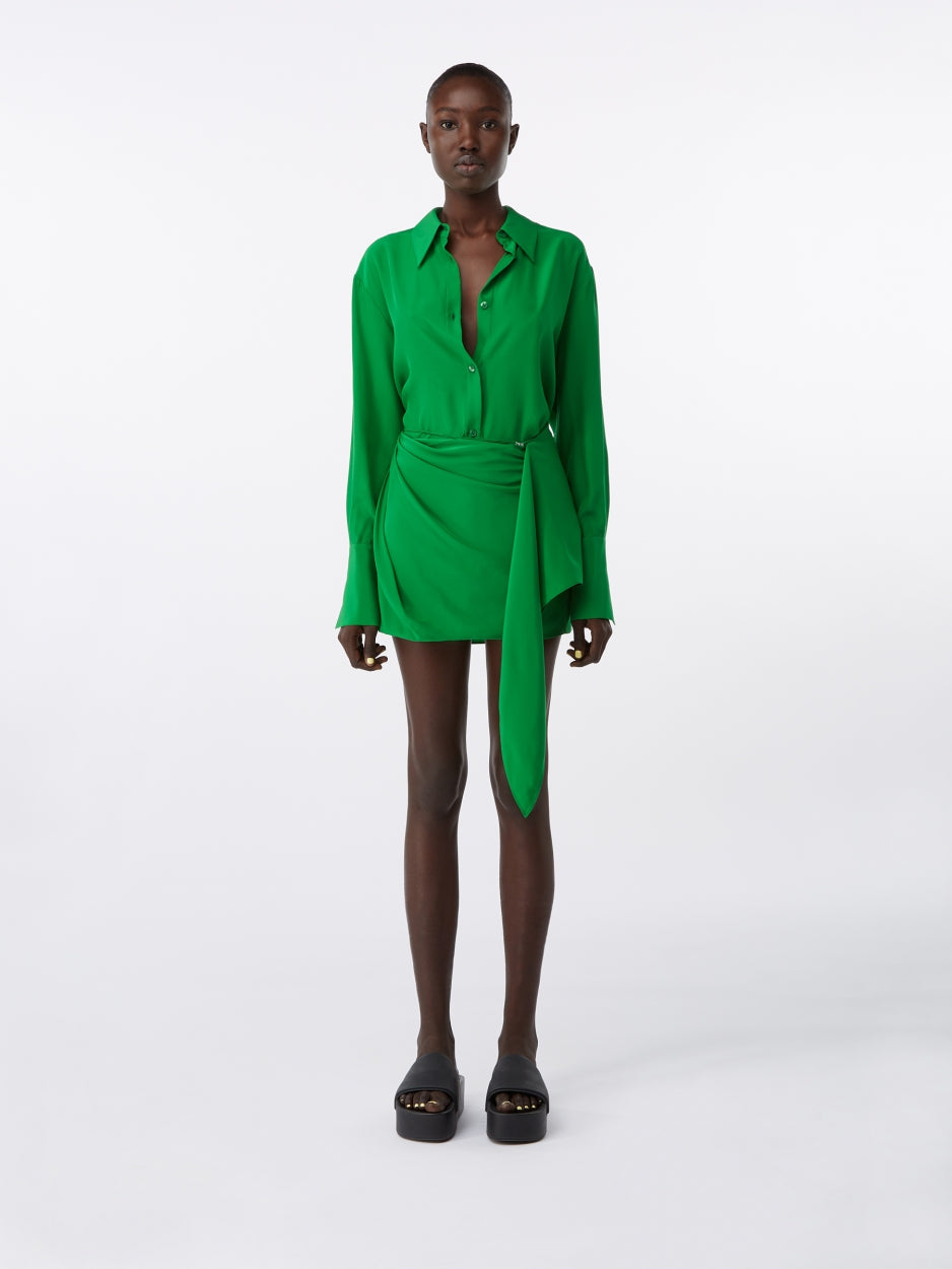 green silk mini skirt