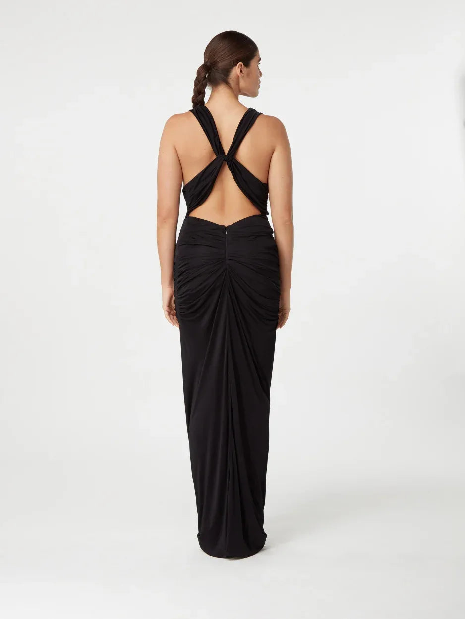 Ina Long Black Draped Jersey Maxi Dress | GAUGE81 Ina Long Black Draped Jersey Maxi Dress | GAUGE81