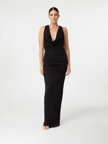 INA Long Black – Draped Jersey Maxi Dress