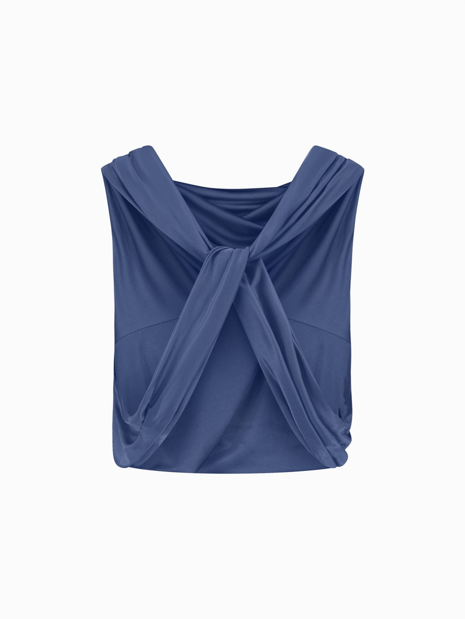 blue draped top