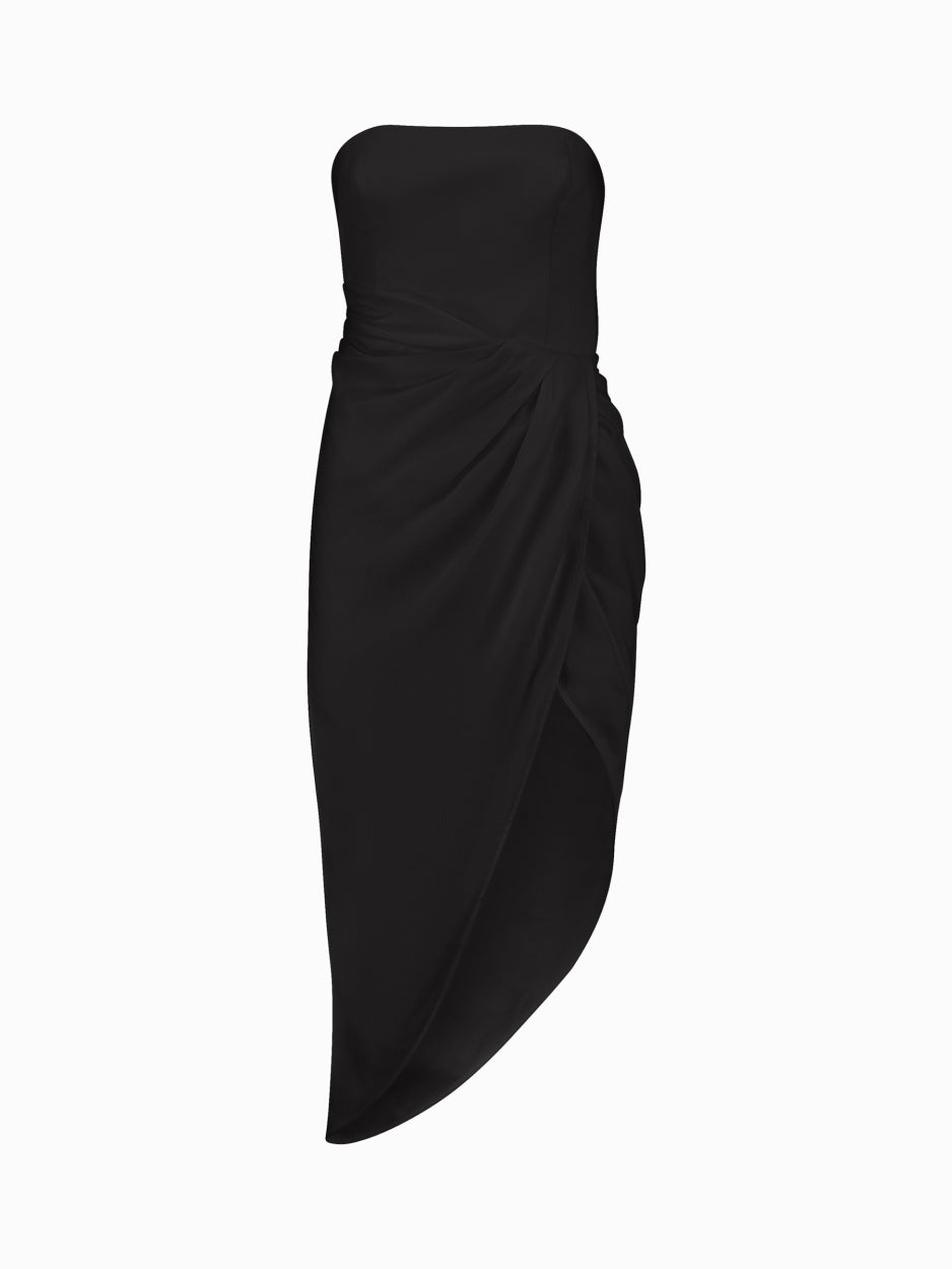 black linen strapless midi dress 
