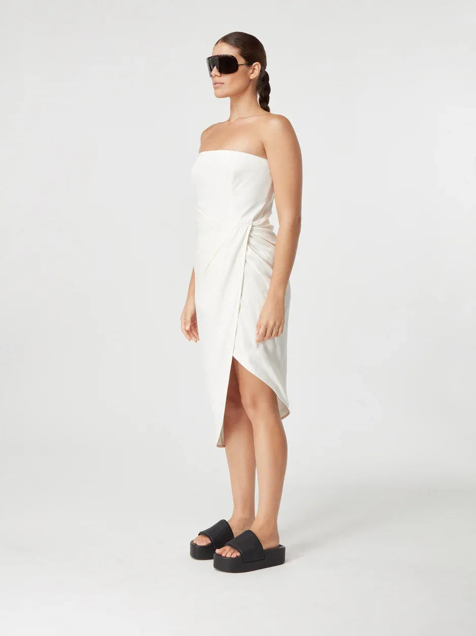 white strapless midi dress Lica Midi Linen Ivory – Strapless Linen Midi Dress