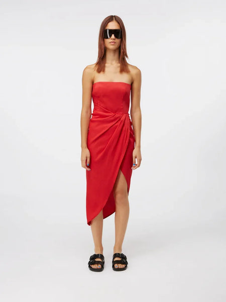 Lica Midi Scarlet – Strapless Linen Midi Dress