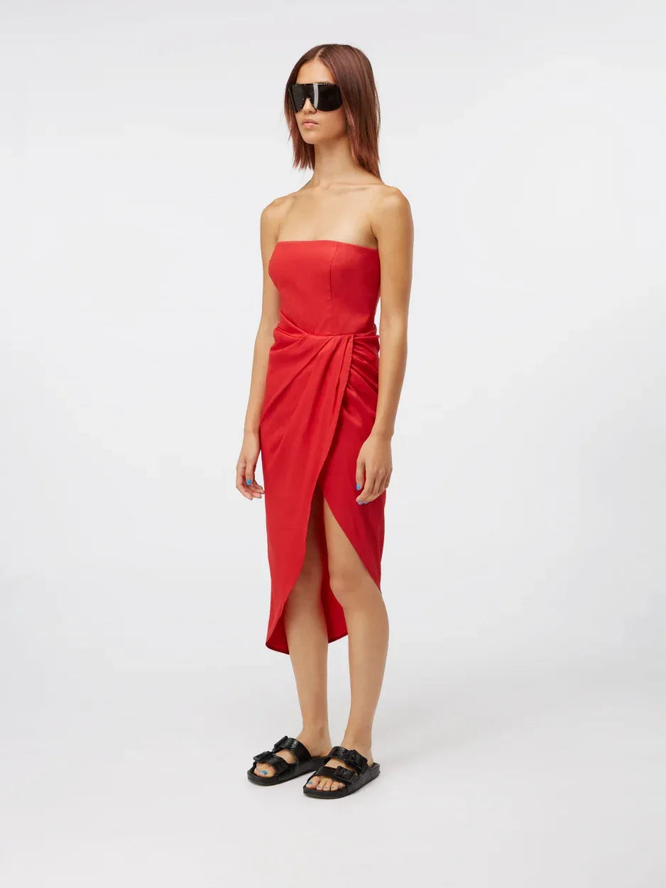 strapless linen dress midi DKNY Women's Linen-Blend Strapless Stripe Dress in Broadway Stripe Frost Blue