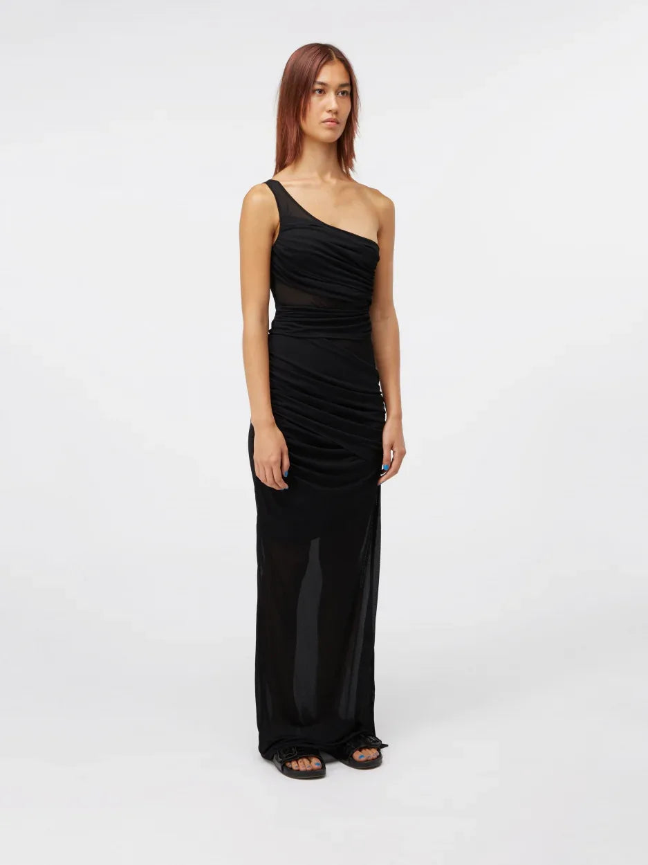 Moni Black One Shoulder Sheer Jersey Maxi Dress | GAUGE81 GAUGE81 Moni Black One Shoulder Sheer Jersey Maxi Dress | GAUGE81 GAUGE81