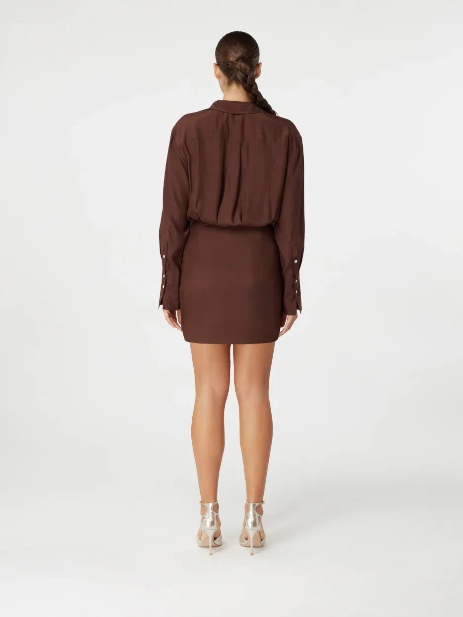 Naha Brown Silk Mini Shirt Dress | GAUGE81 Brown / XS Naha Brown Silk Mini Shirt Dress | GAUGE81 Brown / XS