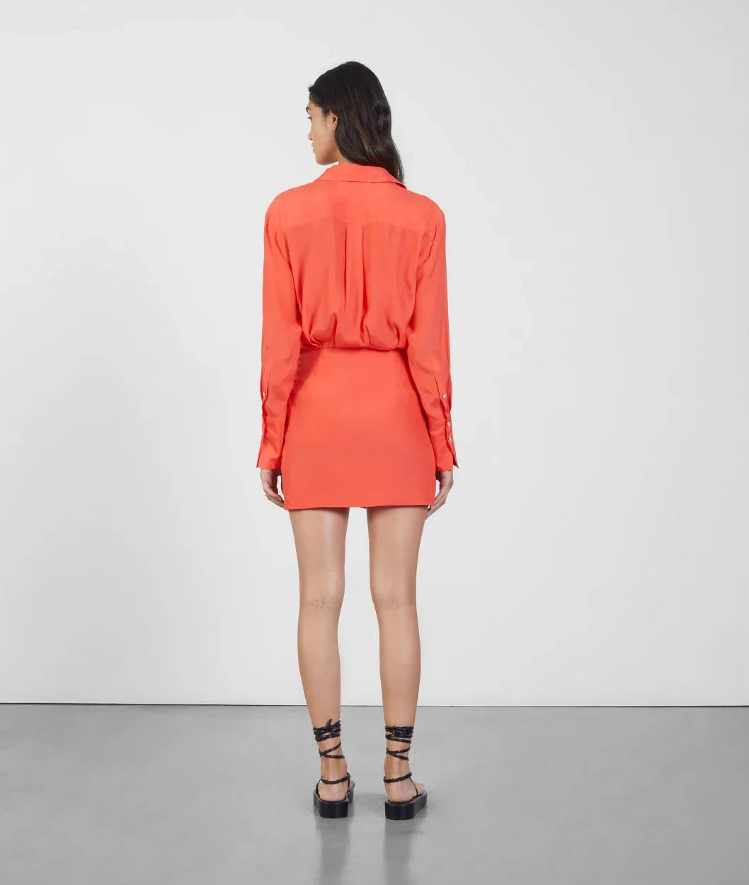 Naha Coral – Silk Mini Shirt Dress Naha Coral – Silk Mini Shirt Dress