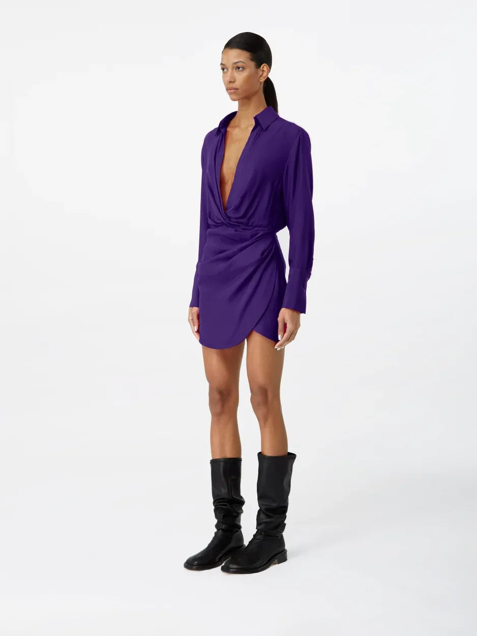 Naha Purple Silk Mini Shirt Dress | GAUGE81 Purple / 34 Naha Purple Silk Mini Shirt Dress | GAUGE81 Purple / 34