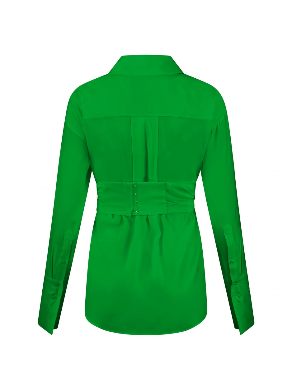 green silk wrap shirt female