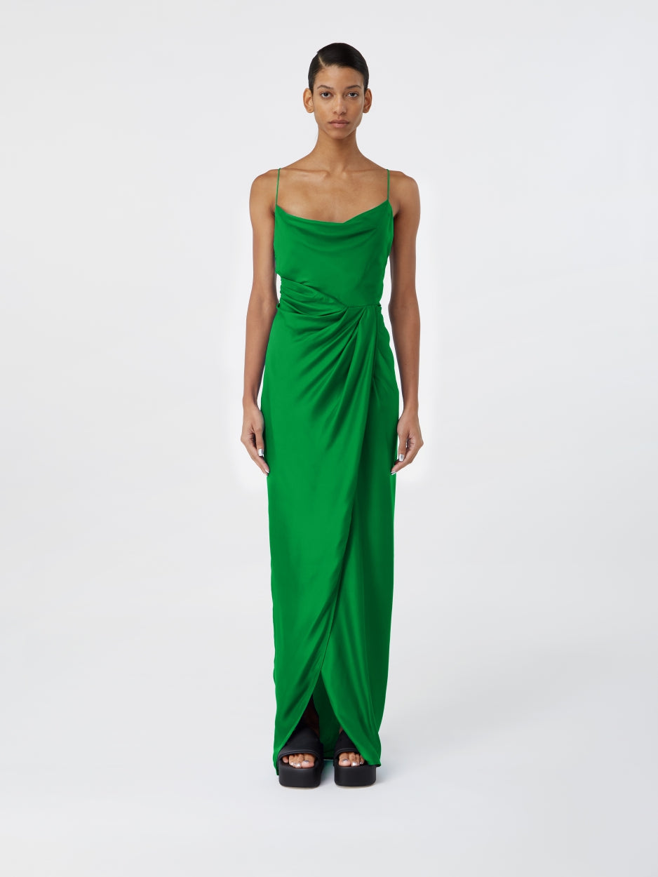 green silk maxi long dress