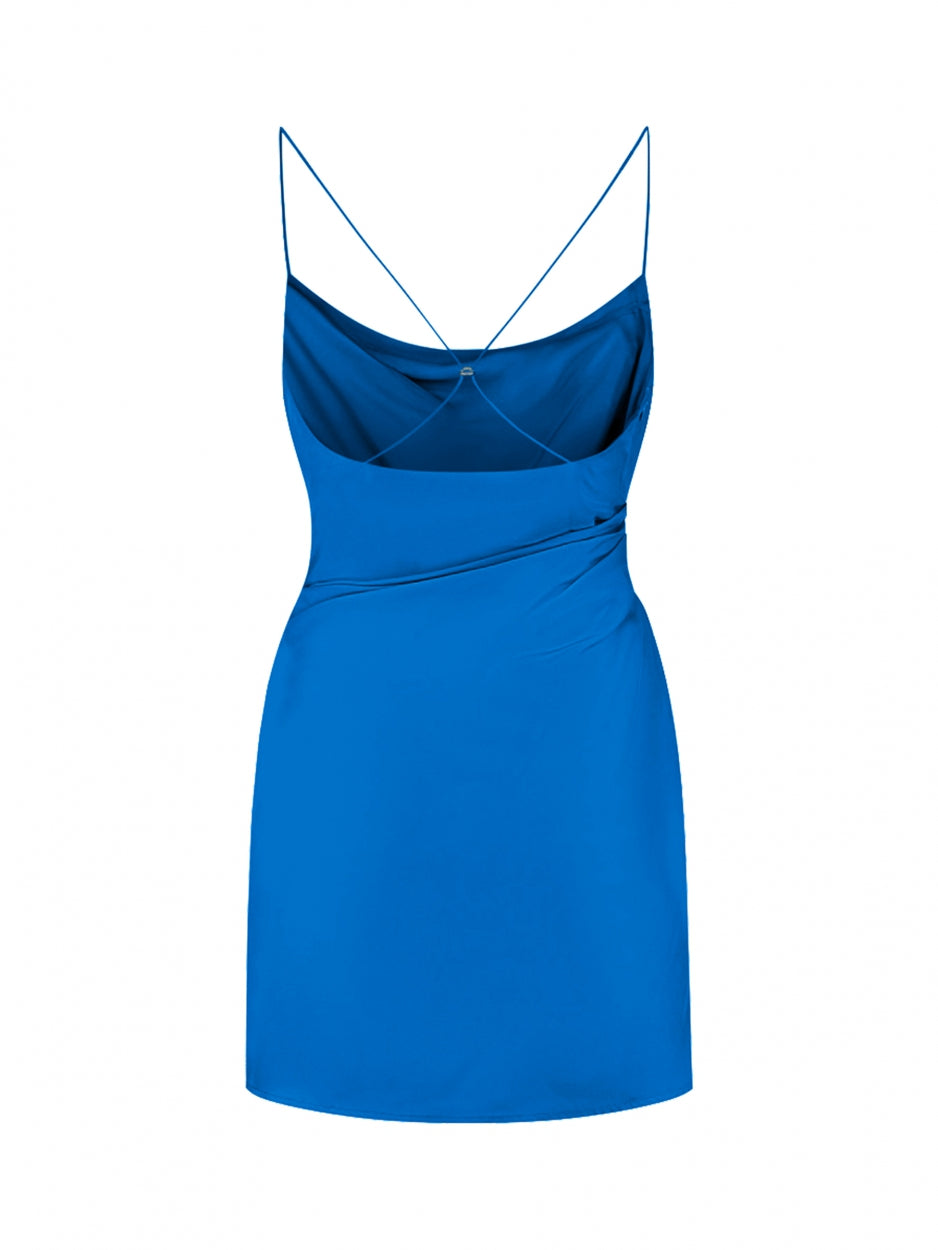 blue silk mini dress