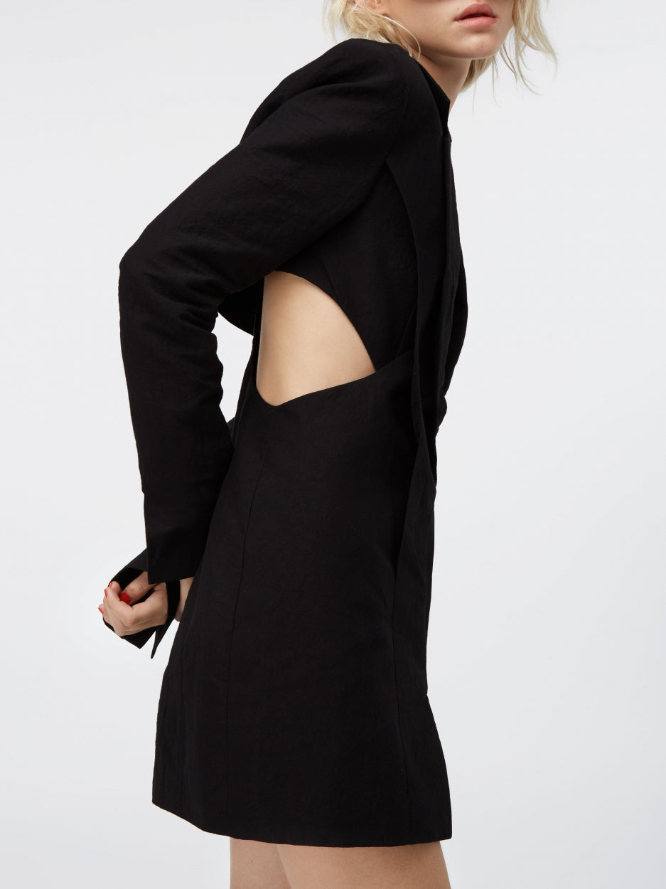 black oversized blazer dress with cut outs