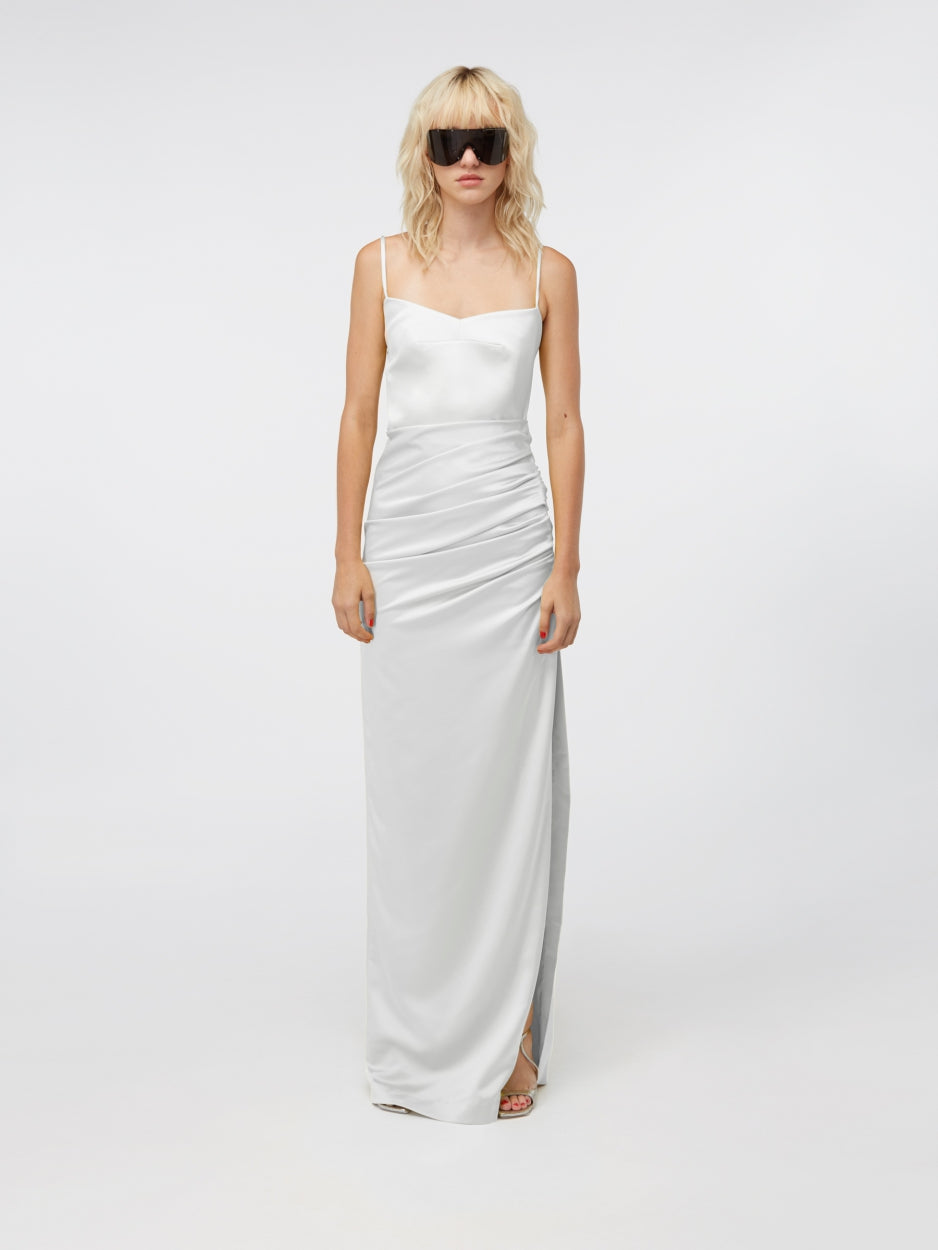 white long maxi dress satin